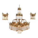 Gilt bronze chandelier with tassels with matching sconces