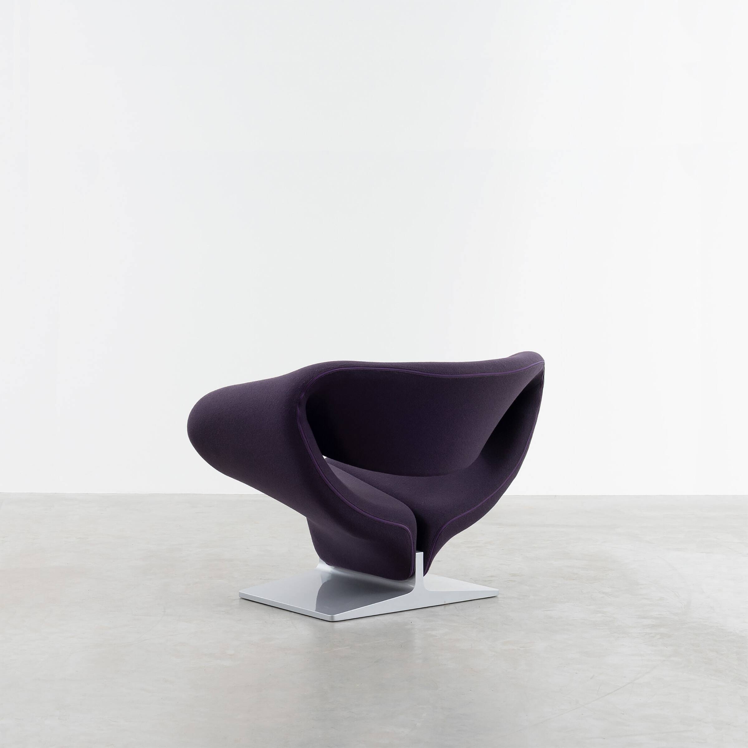 Pierre Paulin Ribbon Lounge Chair and Ottoman in Purple fabric for Artifort