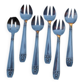 6 Art Deco Oyster Forks, Grand Prix model, in silver-plated metal