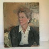 Large portrait painting of a woman, oil on canvas, signed.