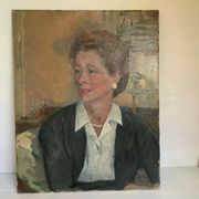 Large portrait painting of a woman, oil on canvas, signed.