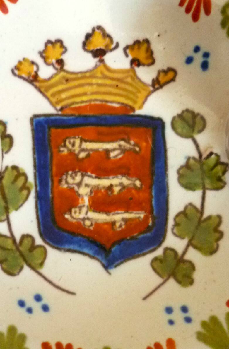 Dish, egg server in hand-painted earthenware, signed Geo Martel