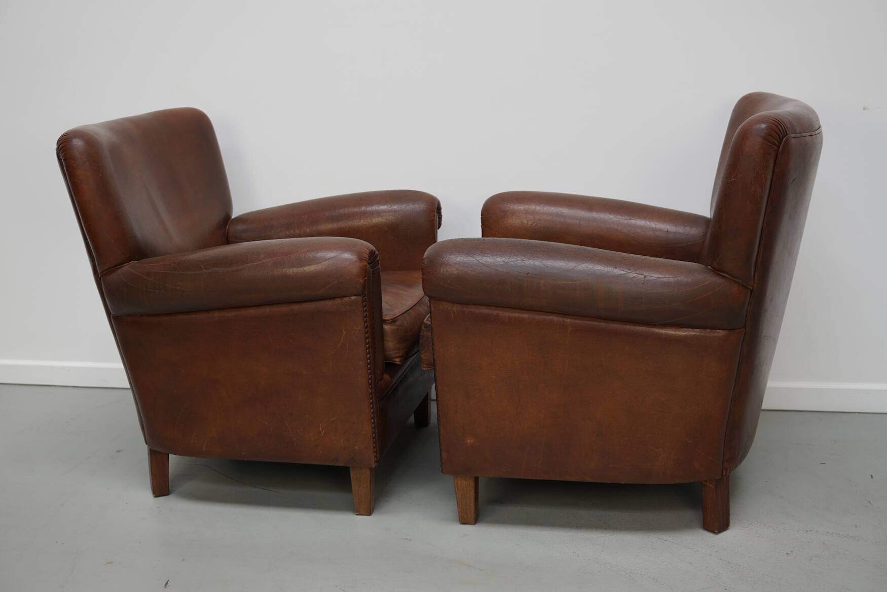 Vintage Dutch Cognac Colored Leather Club Chair, Set of 2