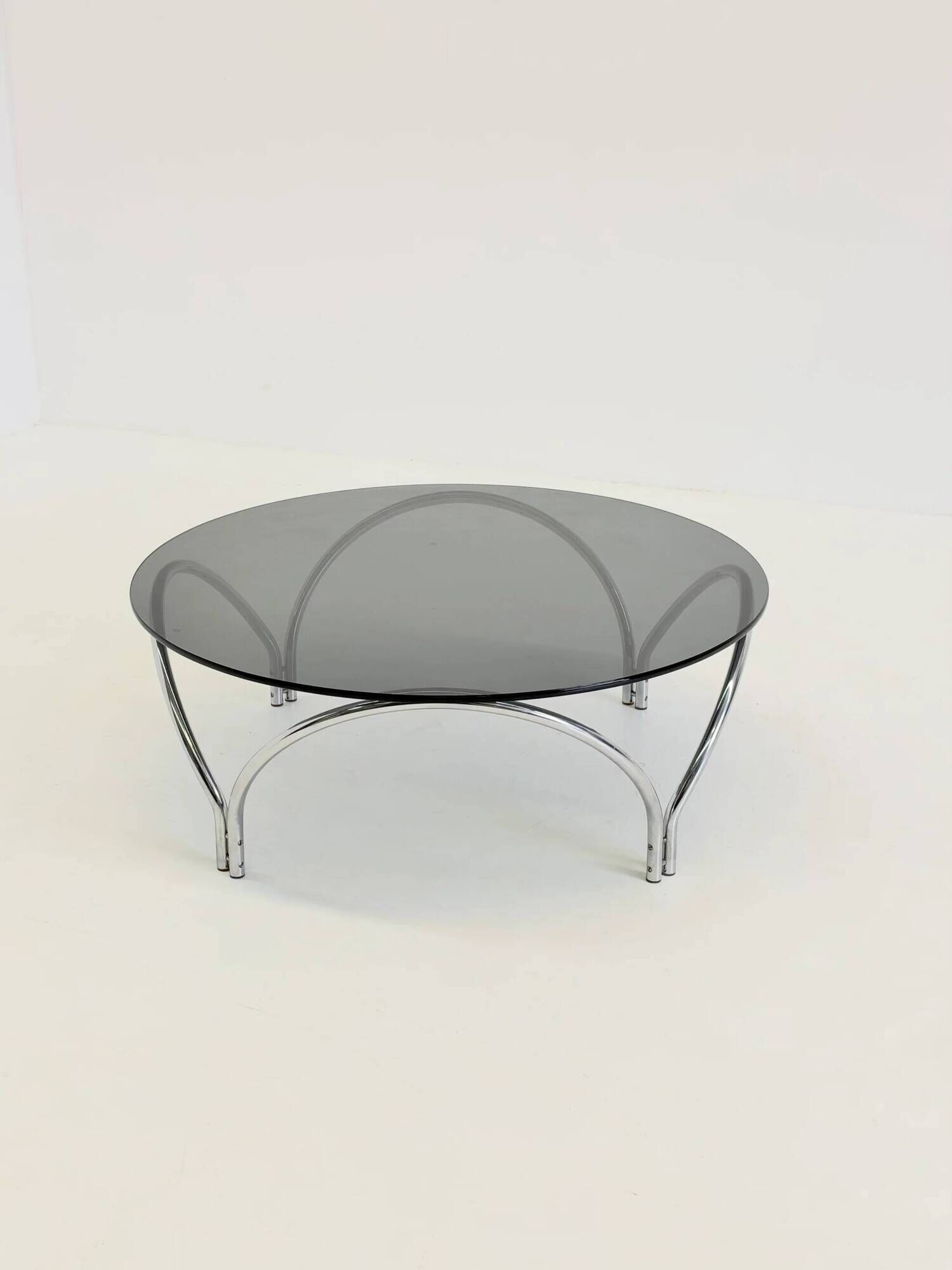 Table basse vintage Space Age en verre fumé et chrome