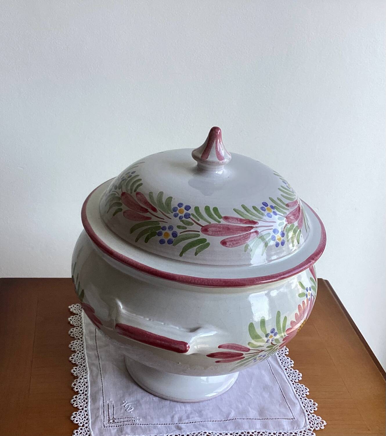 Vintage enameled pottery tureen