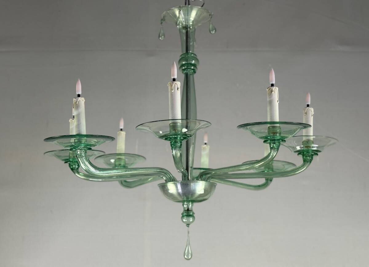 Green Murano glass Venetian chandelier, Venini, circa 1920