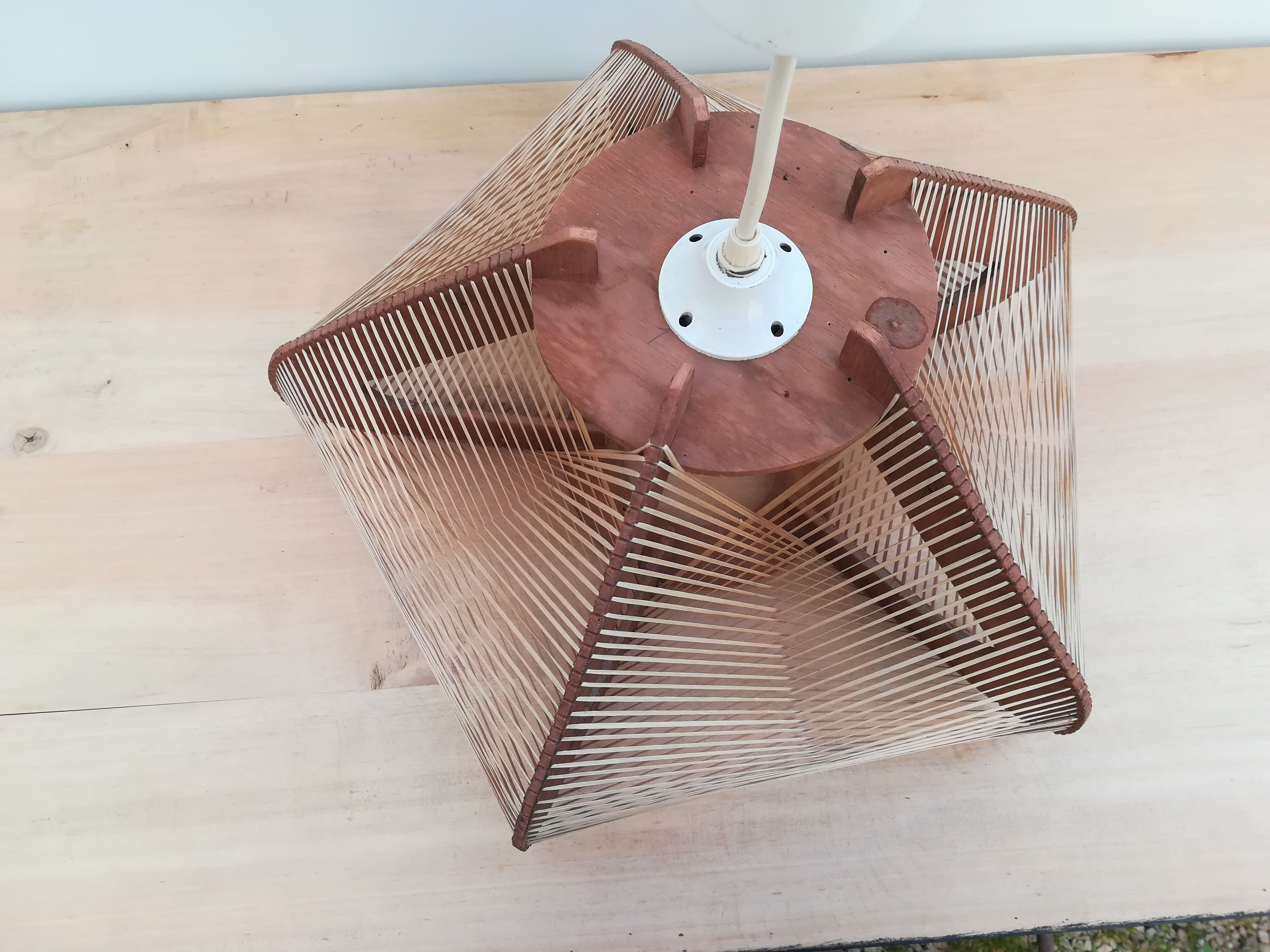 Scandinavian wood and wire suspension