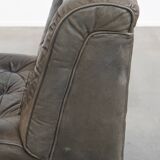 Gray leather design element/ armchair from the 70s + footstool
