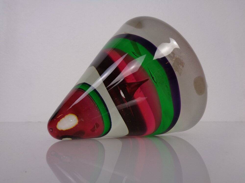 Sommerso Murano Cone Glass Paperweight, Italy, 1970s