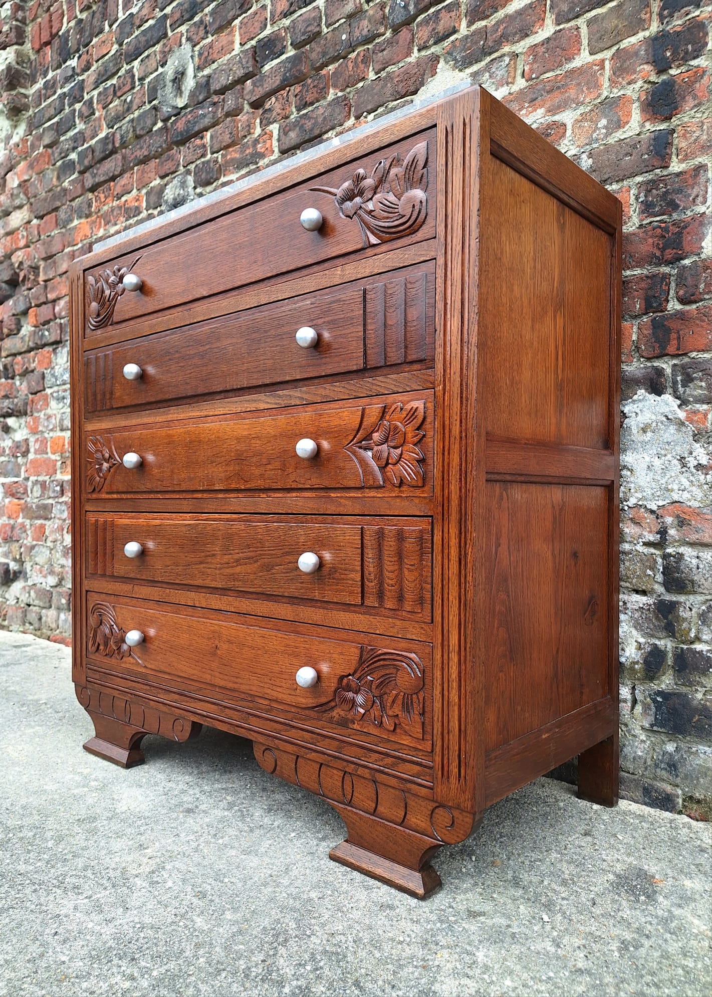 Art Deco commode, vintage antique piece with marble top.