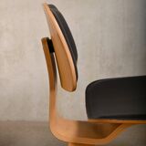 Charles & Ray Eames DCW Ash dining chair with Dark Brown Leather seat for Vitra