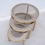 Brass and glass nesting coffee tables, 1970