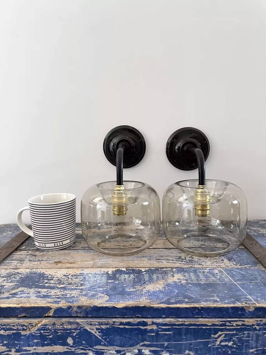 Pair of vintage smoked glass wall lights
