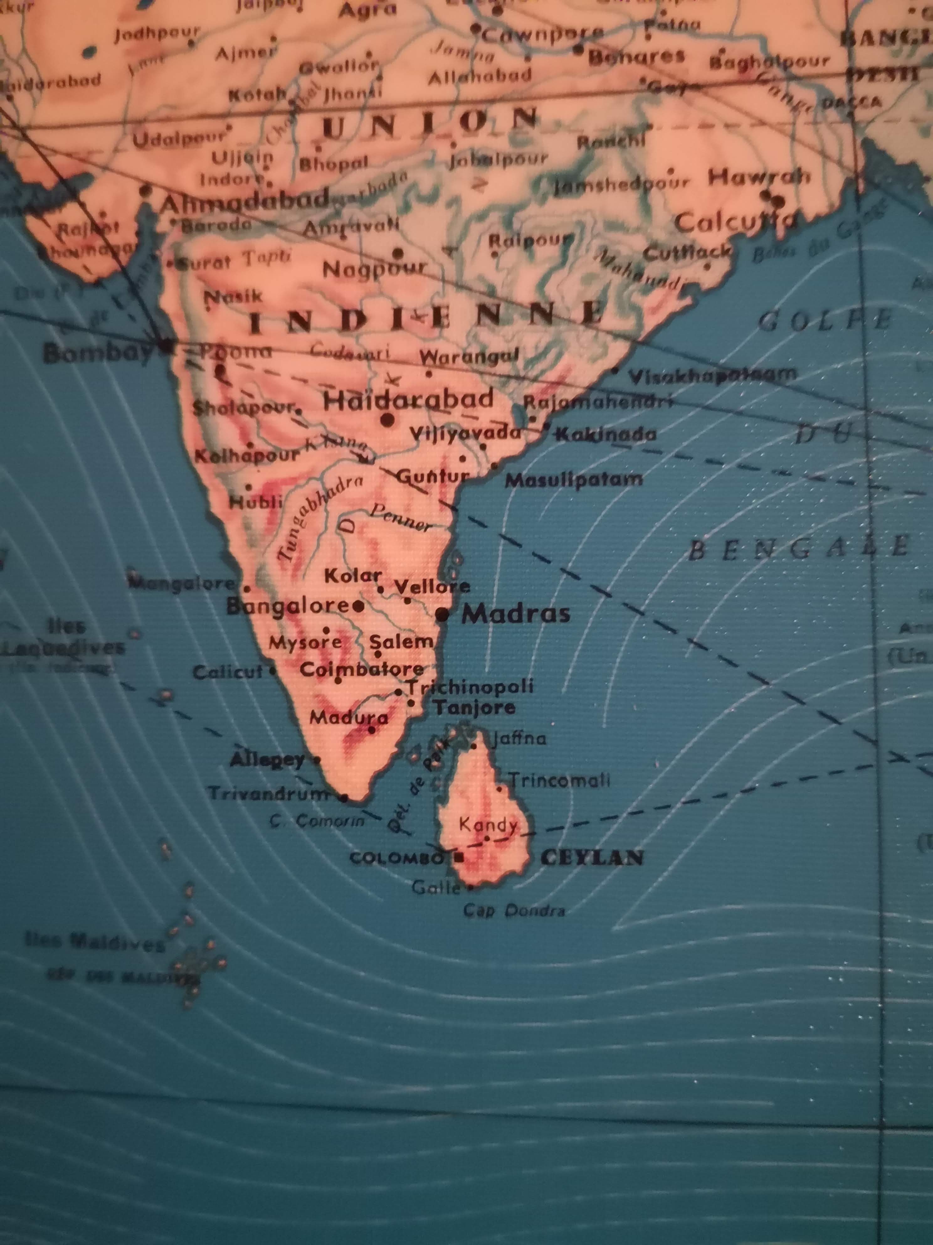 Map of the world Air France vintage Jean Massé 1970