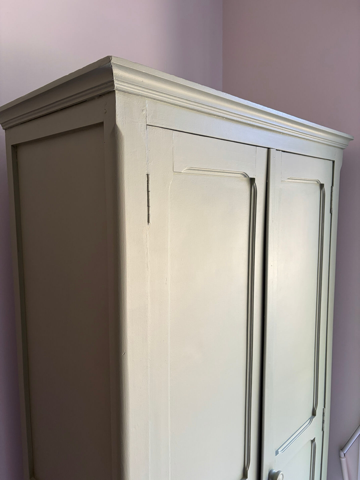 Antique Parisian wardrobe in sage green patina