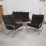 Ensemble canape et paire de fauteuil tubulaire chromé années 70 vintage