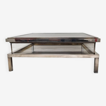 French Maison Jansen Sliding Coffee Table in Chrome and Brass, 1970s