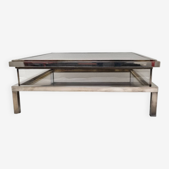 table basse coulissante française Maison Jansen en chrome et laiton, années 1970