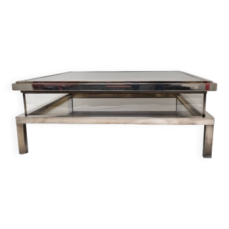 French Maison Jansen Sliding Coffee Table in Chrome and Brass, 1970s