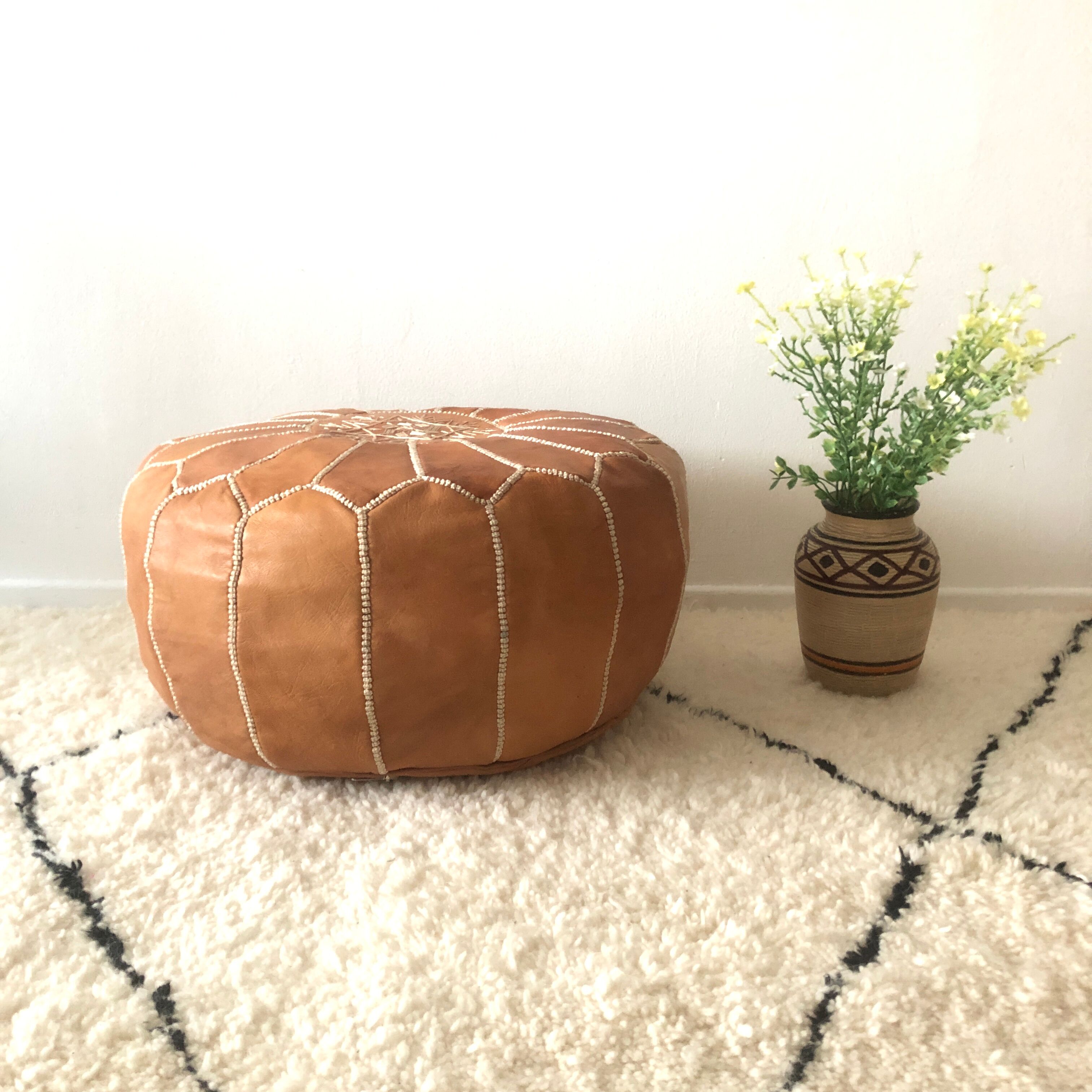Natural leather pouf from The Ottoman style of Morocco