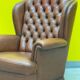 Original English Chesterfield Wingback Chair - Vintage Cognac Leather