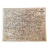 Map of the Paris metro in 1920. Beautiful reproduction to frame