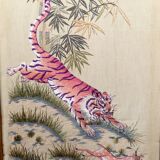 Important Set of Three Indochinese Silk Embroidered Tapestries