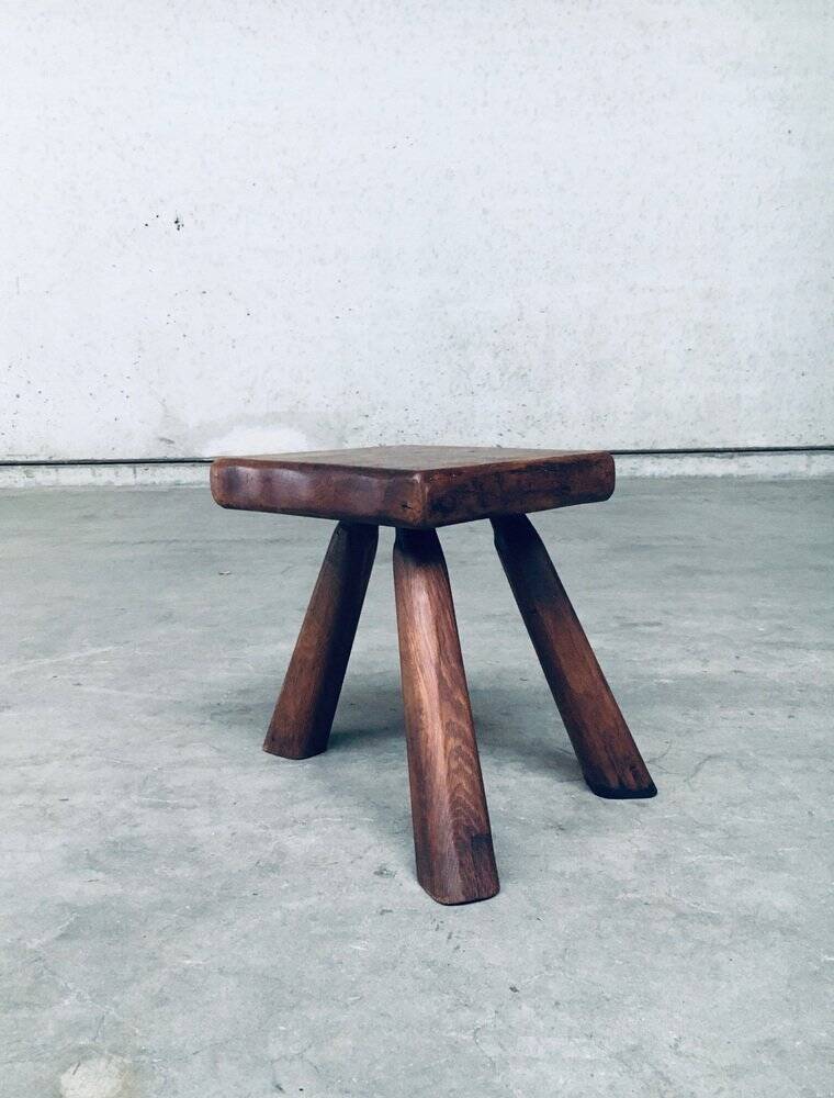 Small Tripod Oak Side Table / Stool, Belgium, 1950s