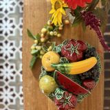 Vintage barbotine dish with fruit decorations