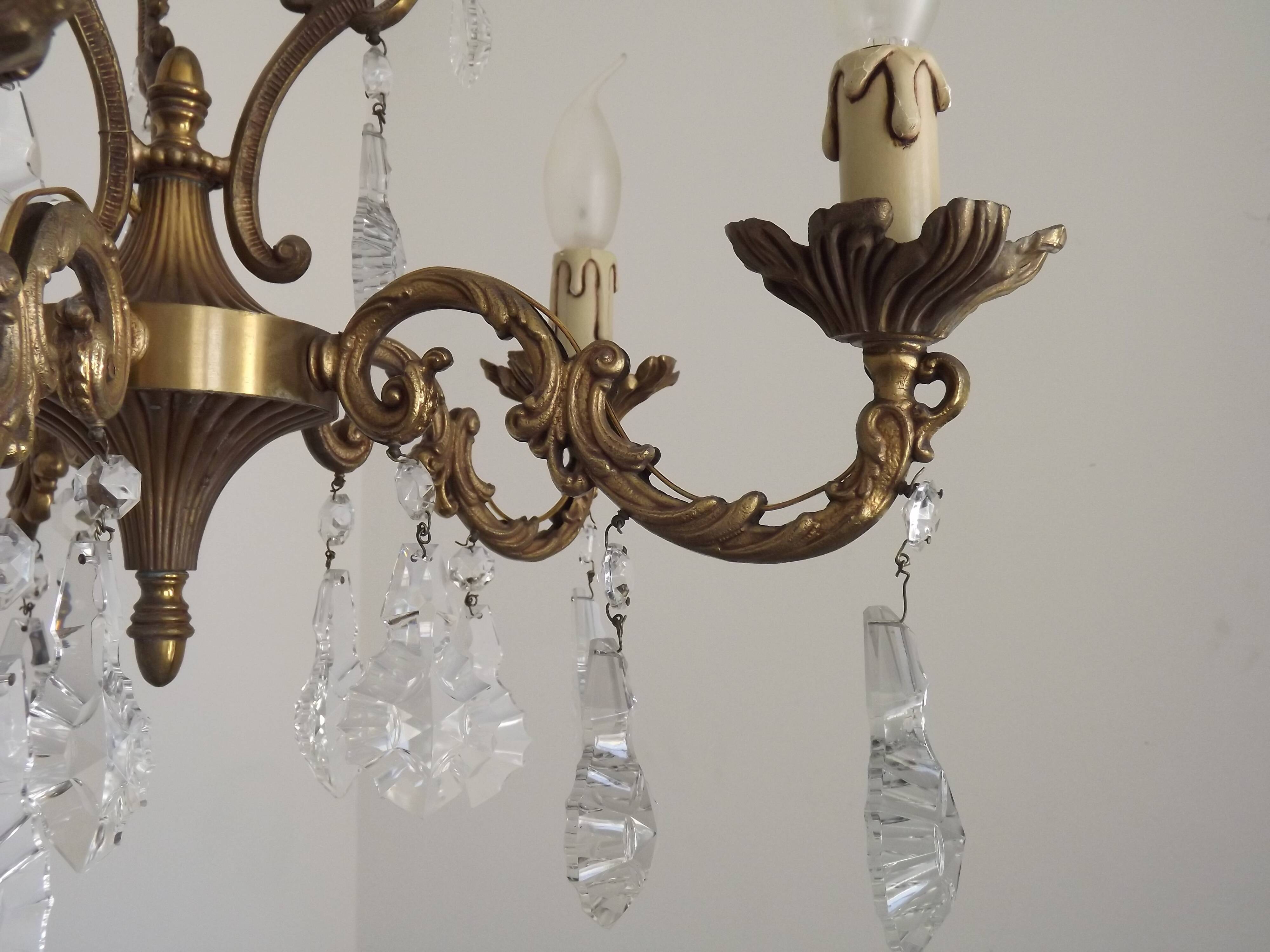 French Art Nouveau 5-Light Bronze 3 sided Crystal Cage Chandelier