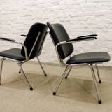 Black Leatherette Dutch Design Gispen Armchairs by Martin de Wit, 1960s.