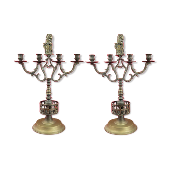 pair chandelier with four lights in bronze and brass, Haute-Epoque style 54 cm