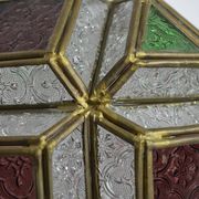 Multicolored Pressed Glass and Brass Pendant Lantern, Scandinavia, circa 1940s–1950s