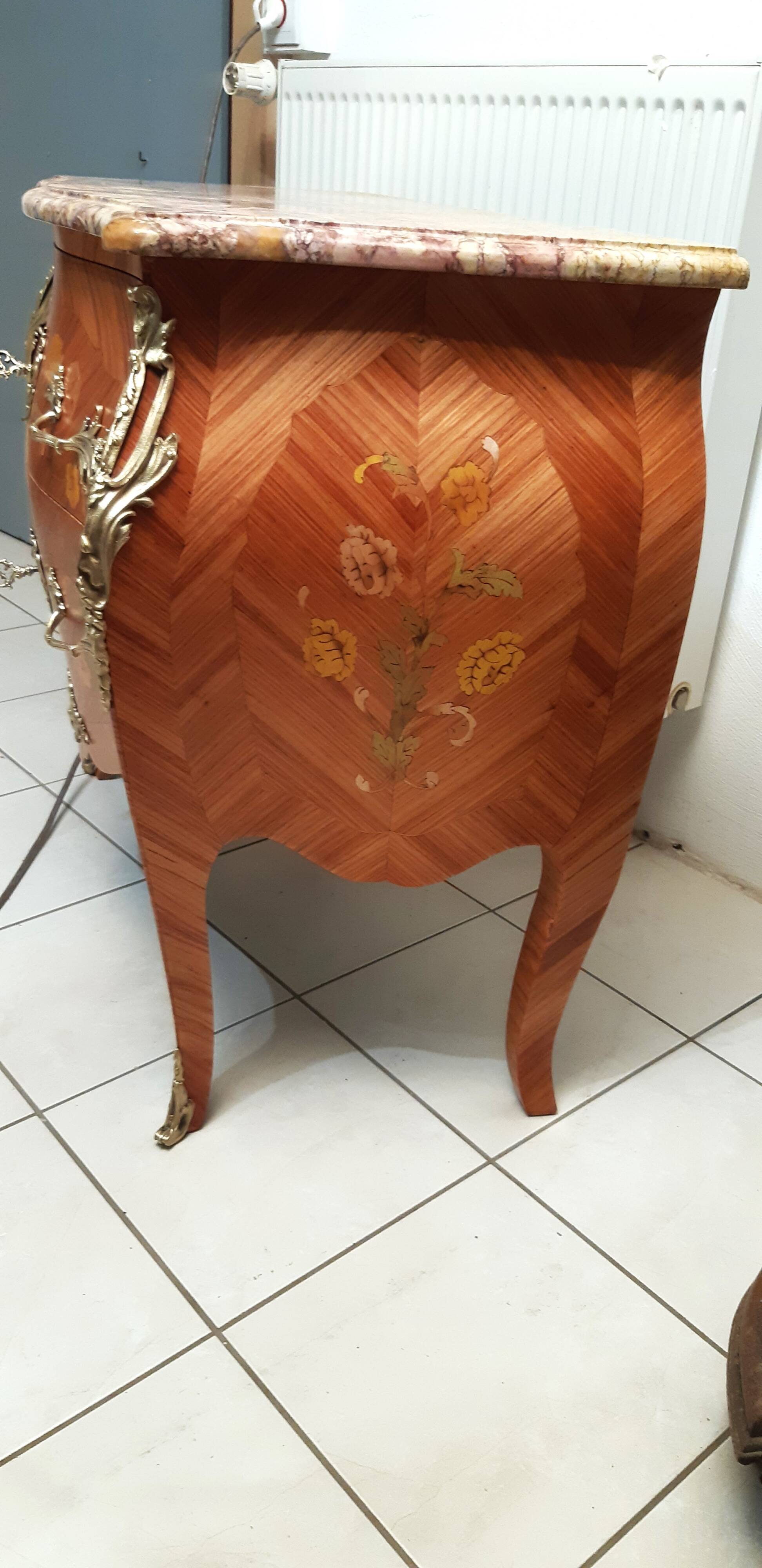 Louis XV style curved chest of drawers, rosewood, restored