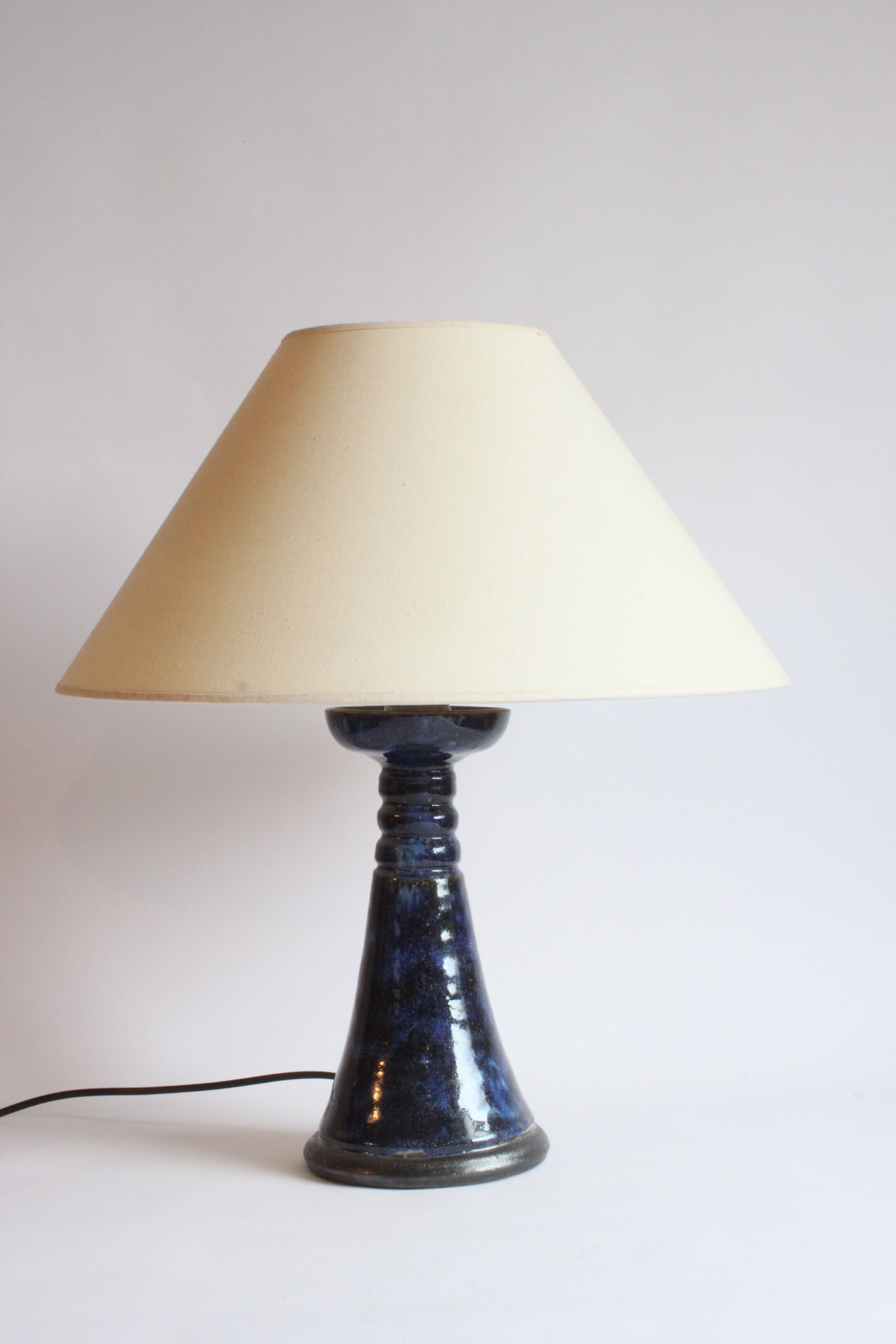 Lampe de table en céramique bleue de Poterie Dubois, Bouffioulx, Belgique années 1950