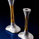 Pair of Brutalist candlesticks by David Marshall in bronze, Spain, 1970s