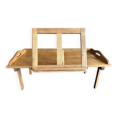 Table de lit Manufrance en bois, plateau pliant avec porte livre