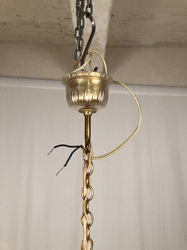 Lustre à pampilles à cinq bras de lumière, métal doré, fin XIXe