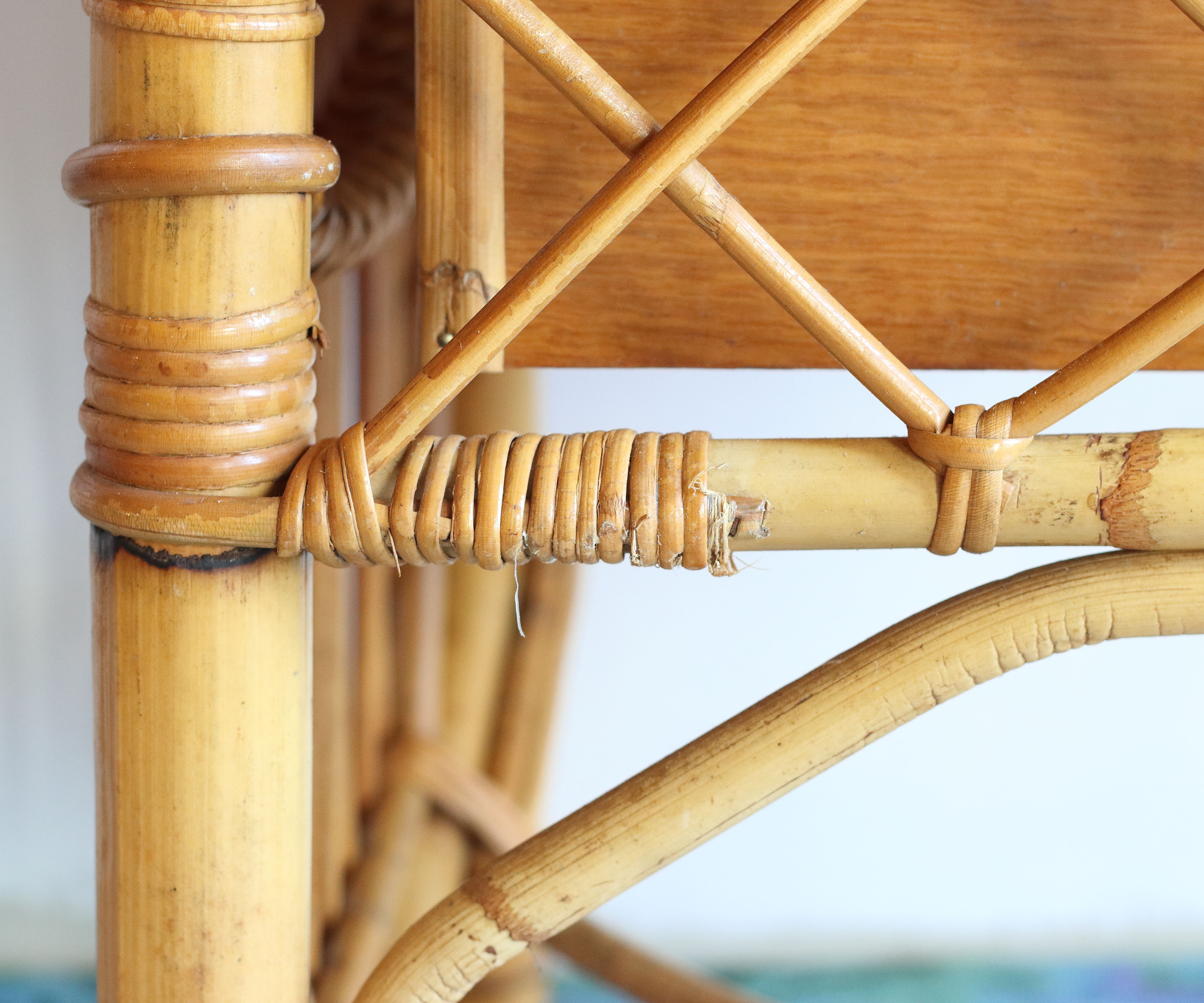 Bean desk two rattan drawers and oak veneer