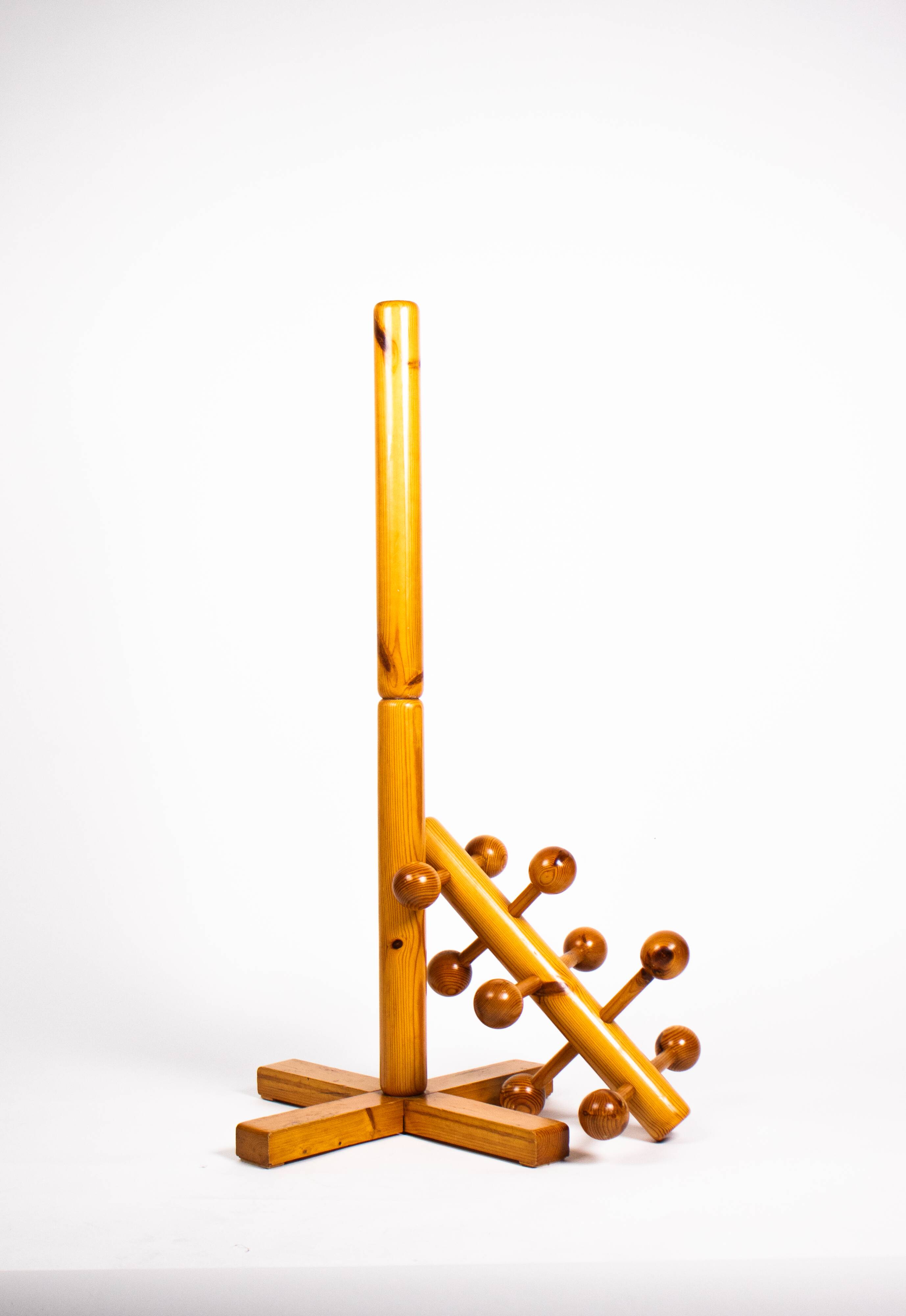 Vintage Scandinavian-style pine ball coat rack