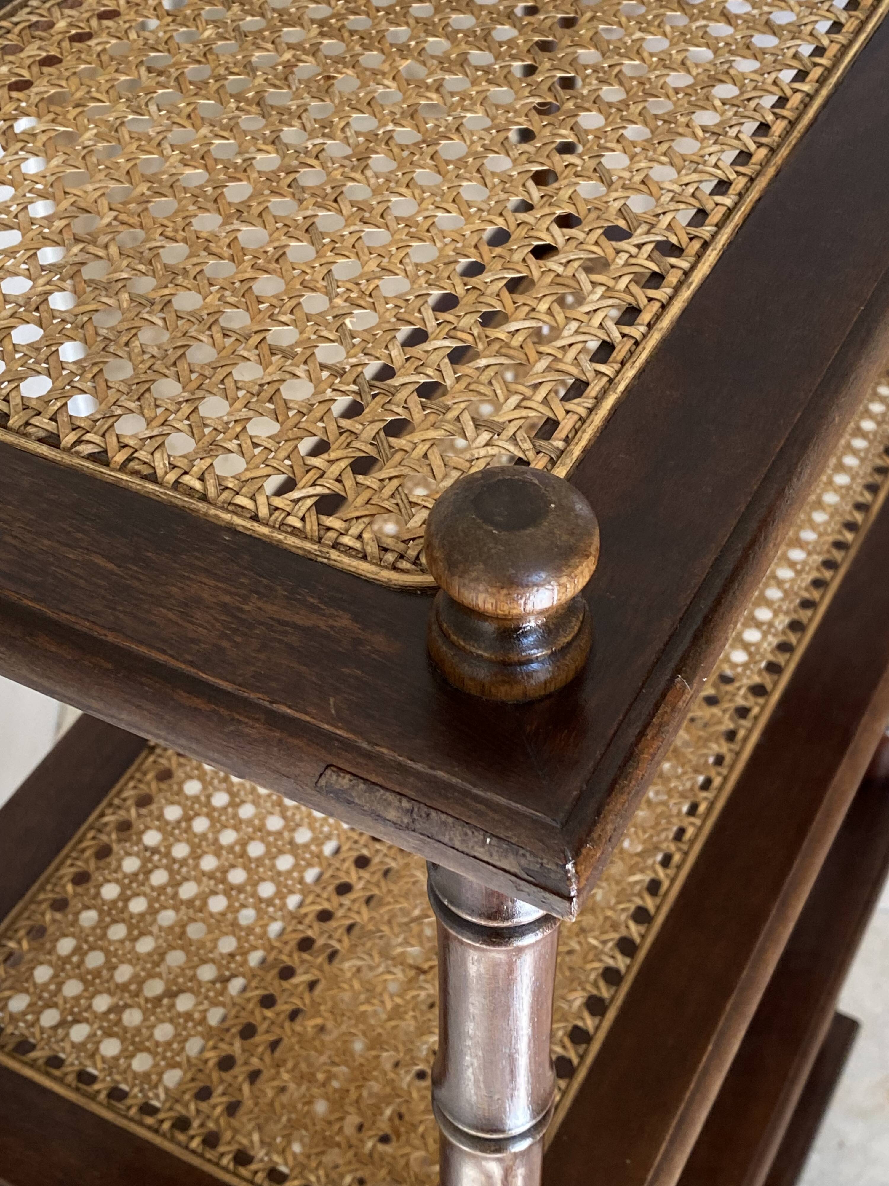 Vintage wooden shelf with cane, colonial style, 4 levels.