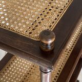 Vintage wooden shelf with cane, colonial style, 4 levels.