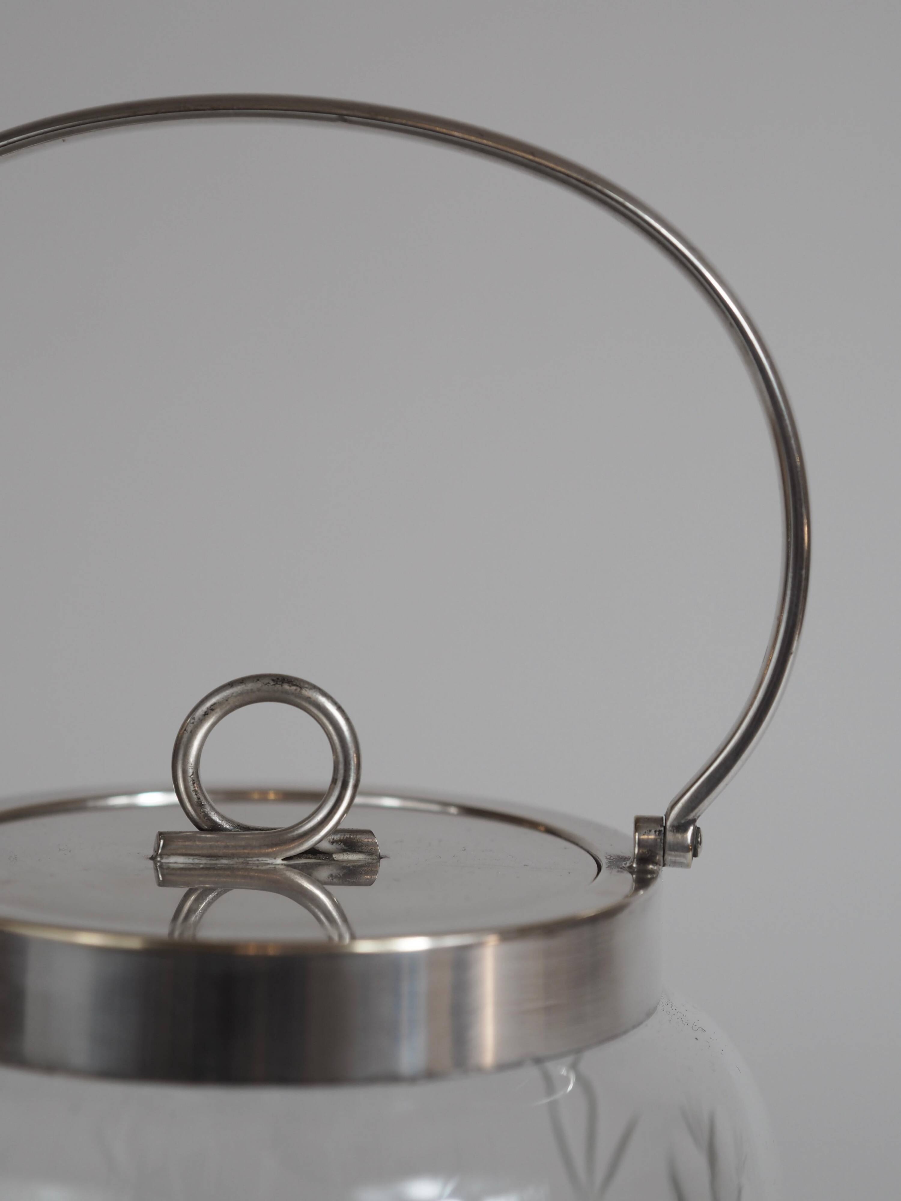 Crystal biscuit barrel with silver-plated mounts and handle, Austrian cut, 1920s.