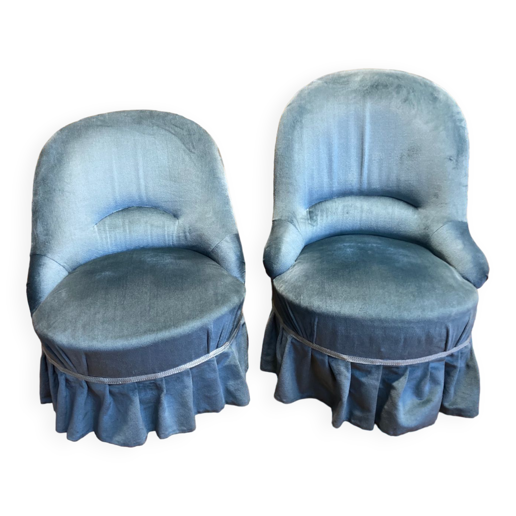 2 toad armchairs in blue velvet