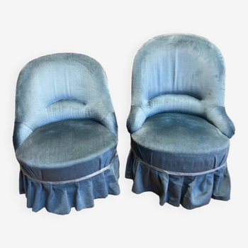 2 fauteuils crapaud en velours bleu