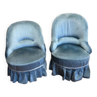 2 toad armchairs in blue velvet