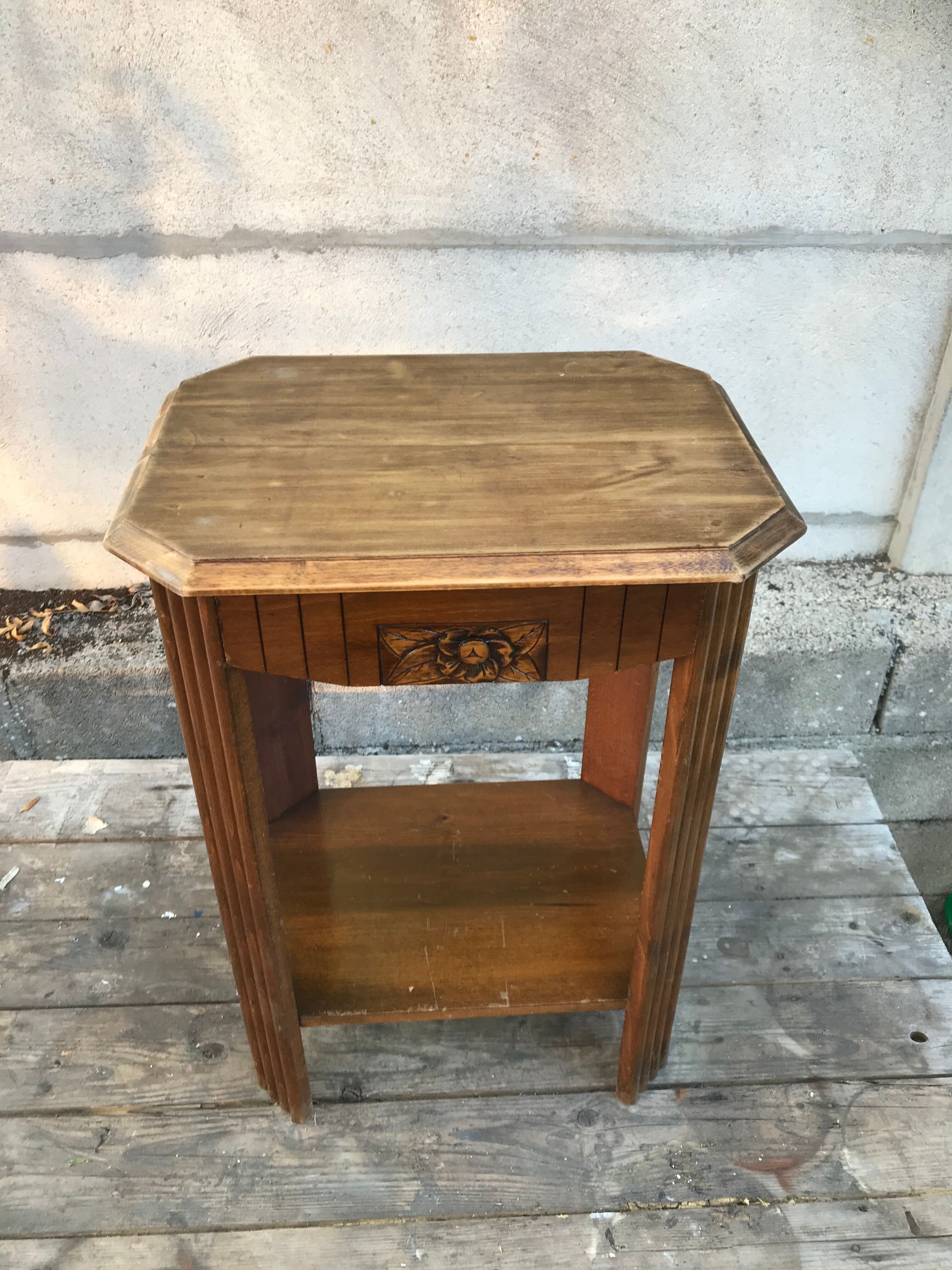 Old Side Table Vintage Wood Drawer