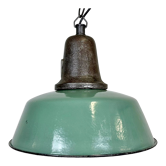 Industrial green enamel factory lamp with cast iron top, 1960s