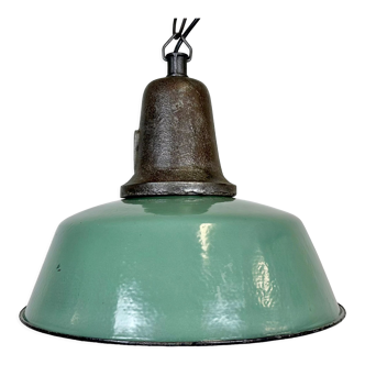 Lampe industrielle en émail vert avec dessus en fonte, années 1960