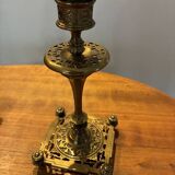 Pair of candlesticks, antique brass, 19th century, signed Prachthauser